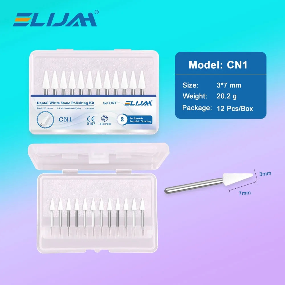 ELIJAH 12Pcs Dental Flame Cone Round White Stone Polisher