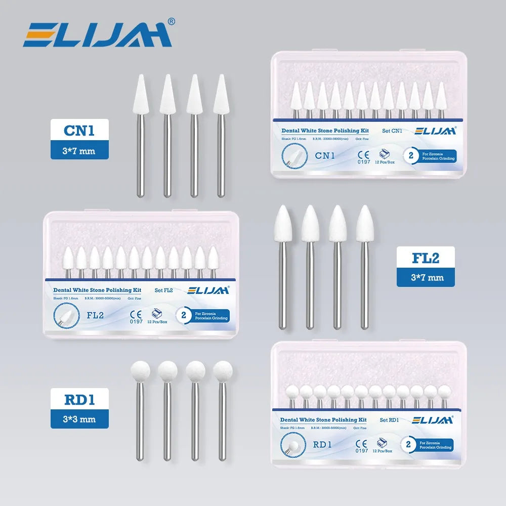 ELIJAH 12Pcs Dental Flame Cone Round White Stone Polisher
