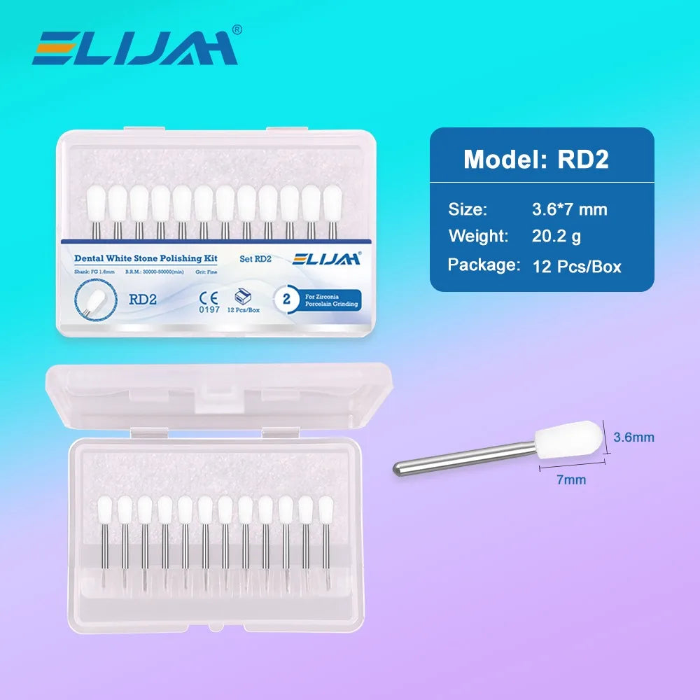 ELIJAH 12Pcs Dental Flame Cone Round White Stone Polisher