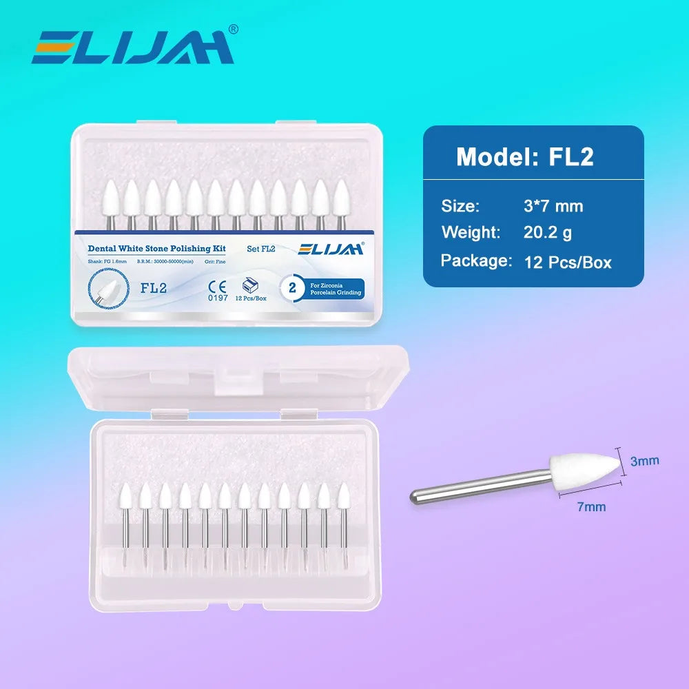 ELIJAH 12Pcs Dental Flame Cone Round White Stone Polisher