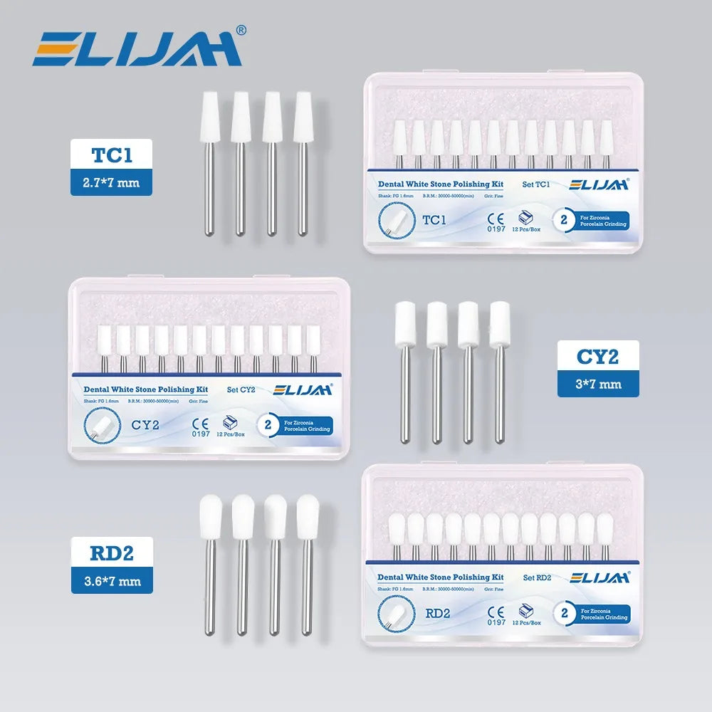 ELIJAH 12Pcs Dental Flame Cone Round White Stone Polisher