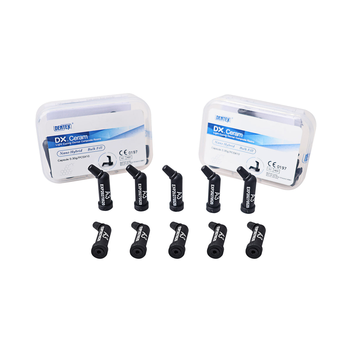10 pcs DX.Ceram composite capsules neatly arranged