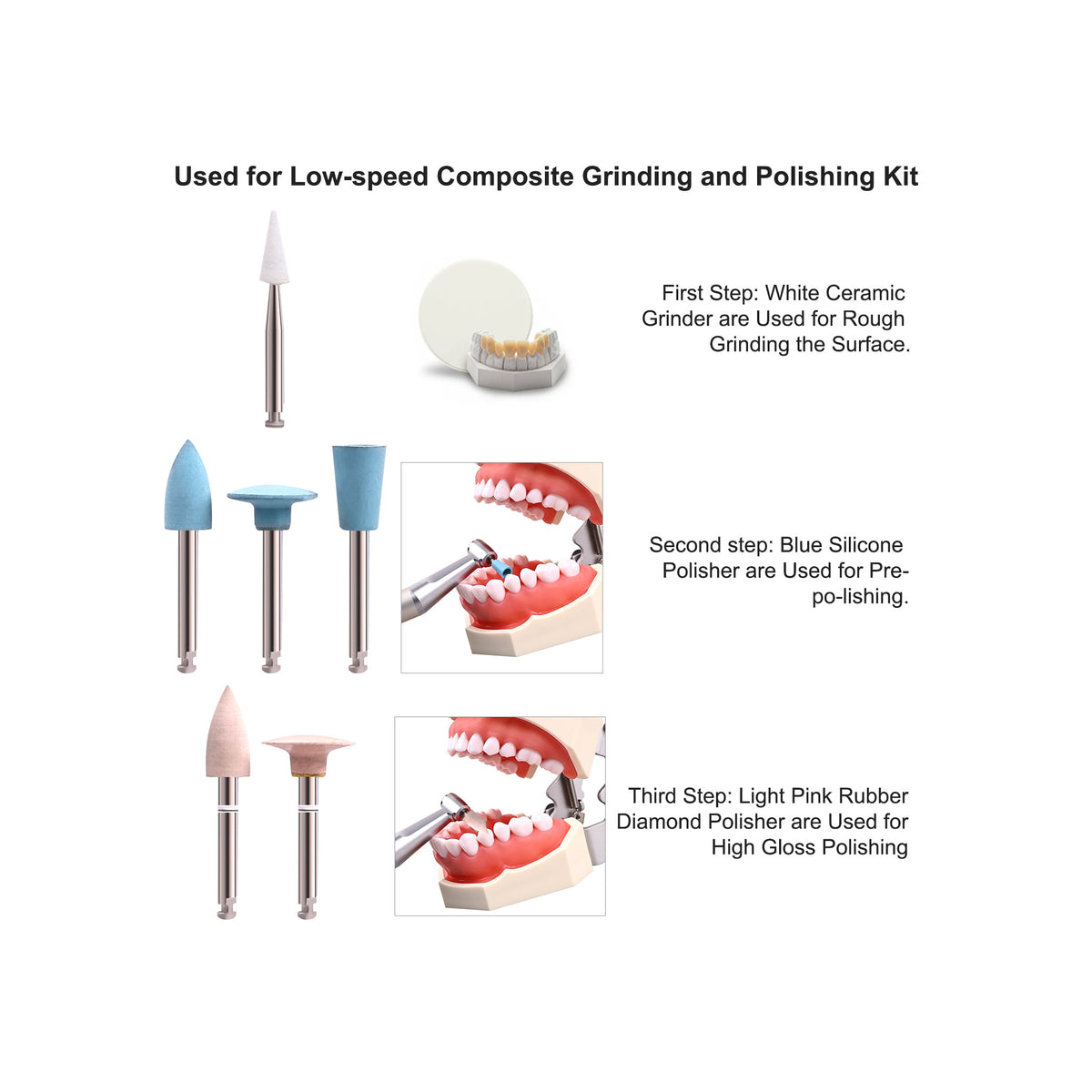 Polish curved tooth surface with GRA0603 dental kit