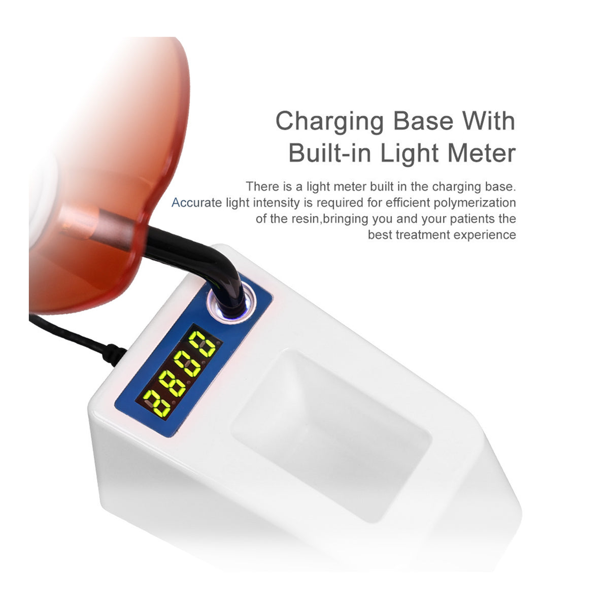 Complete set of 1600mw/cm² dental curing light with wireless charging base station