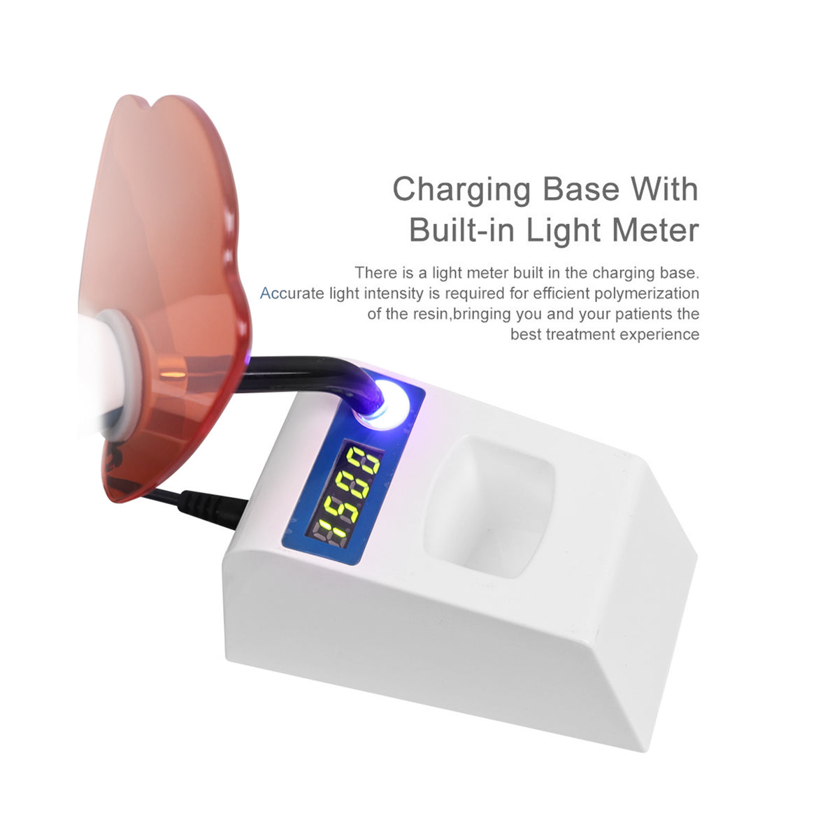 Dentist operating 5s curing light for composite resin restoration in clinic
