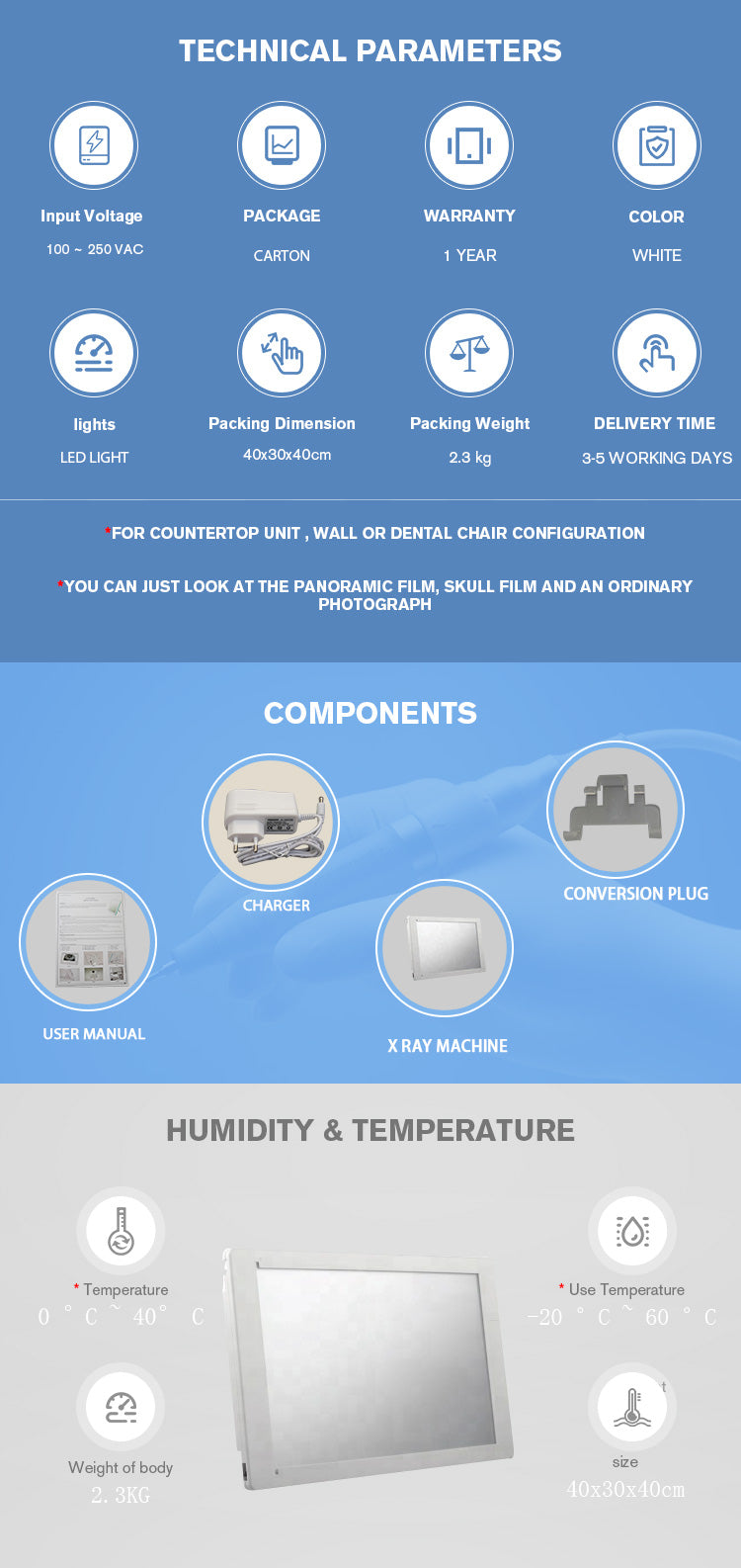 CYG053 Dental X-ray Film Viewer LED Countertop 40x30cm - Denspay Dental - X-ray Film Viewer