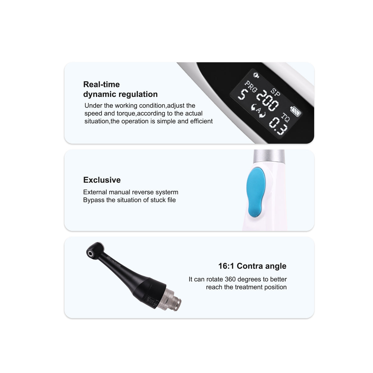 9‑program mode switching interface close‑up of dental wireless endo motor