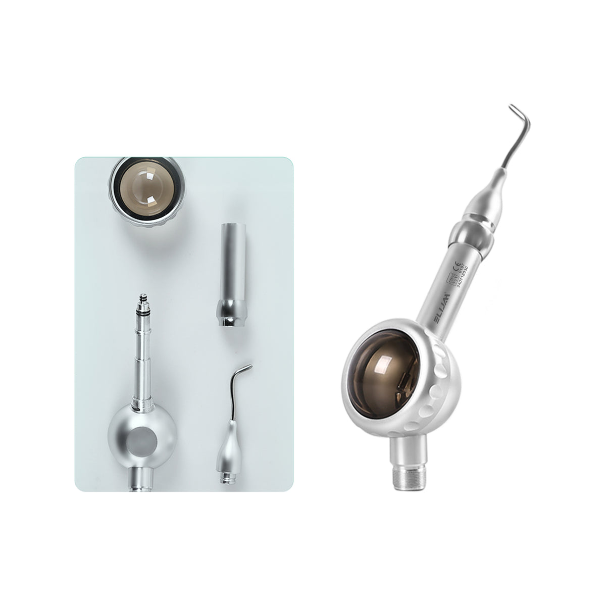 Air polisher placed in sterilization tray for autoclave