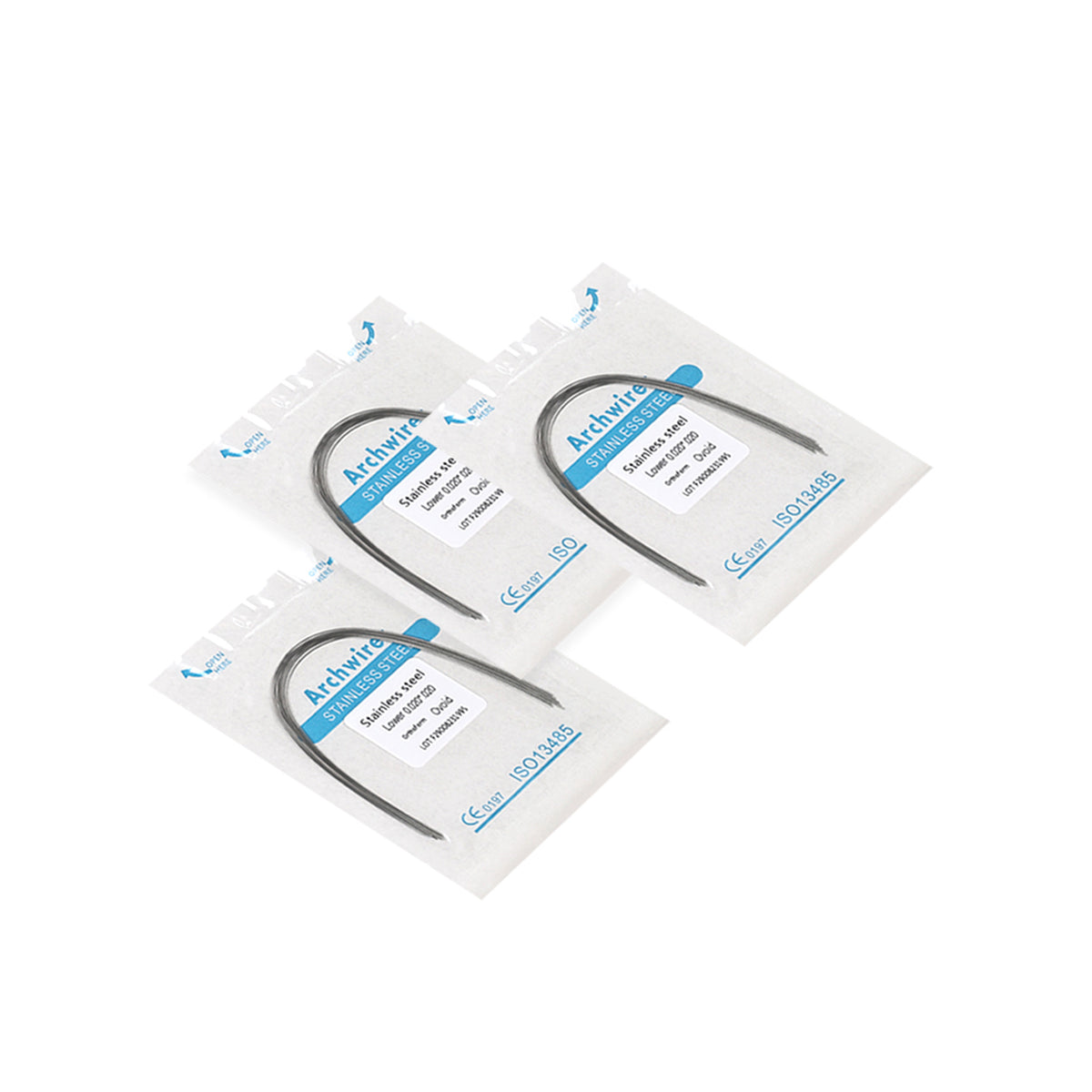 Open here indicator on the disposable archwire pouch