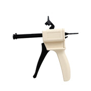 Beige dental impression mixing dispensing gun, white background