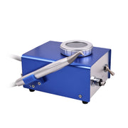 Blue compact dental teeth sandblasting machine micro etcher with handpiece, white background