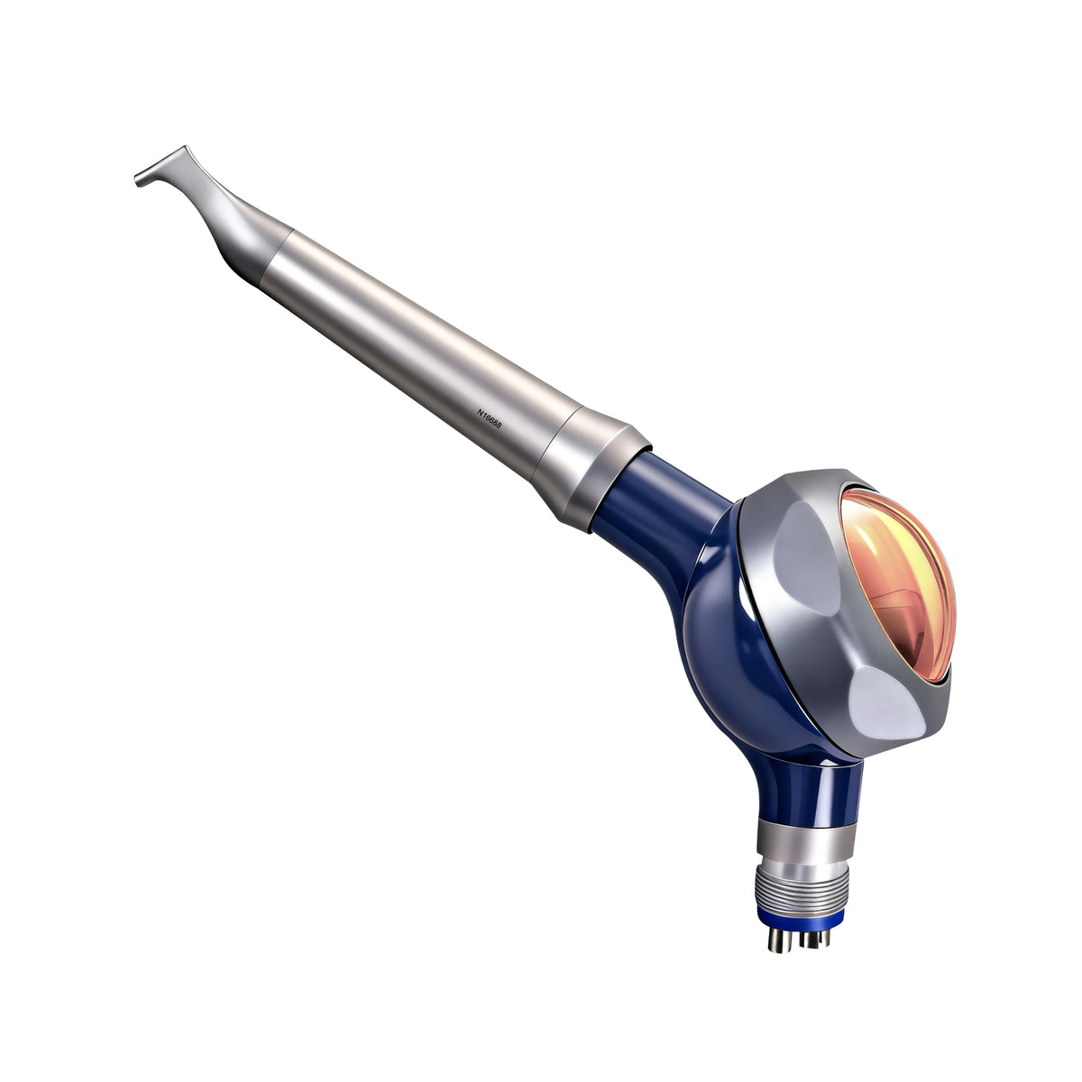 Blue dental air flow prophy handpiece, white background