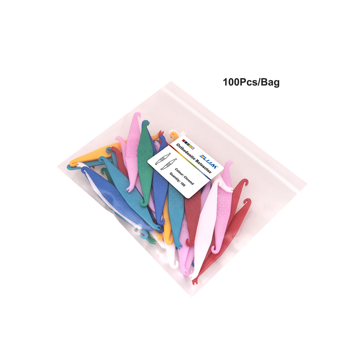 Bulk packing view of orthodontic rubber band hooks