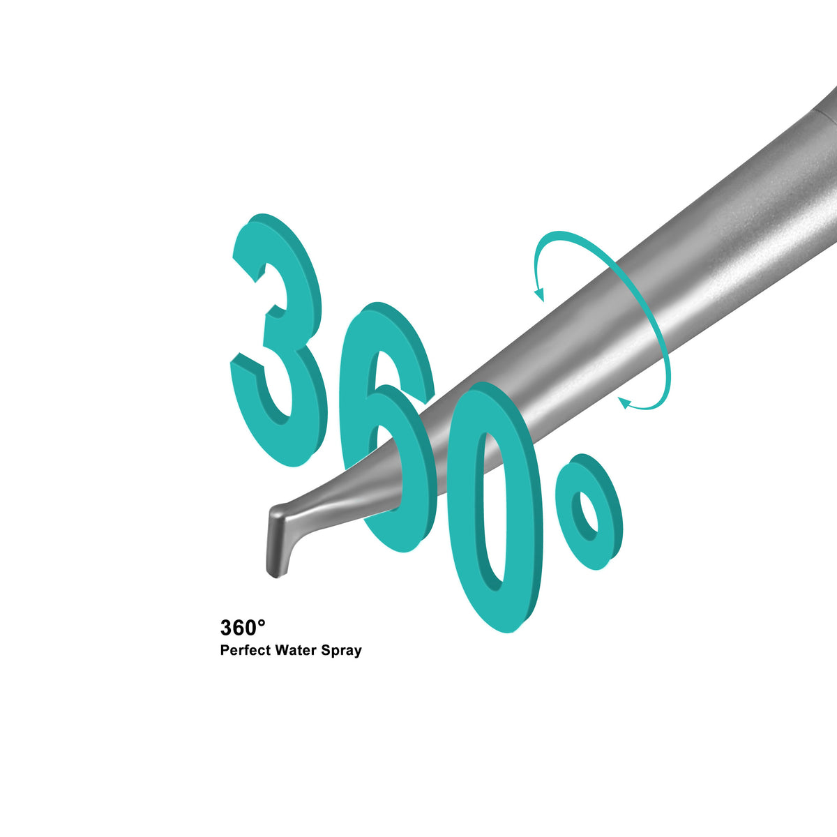 Curved metal nozzle tip close-up of air prophy