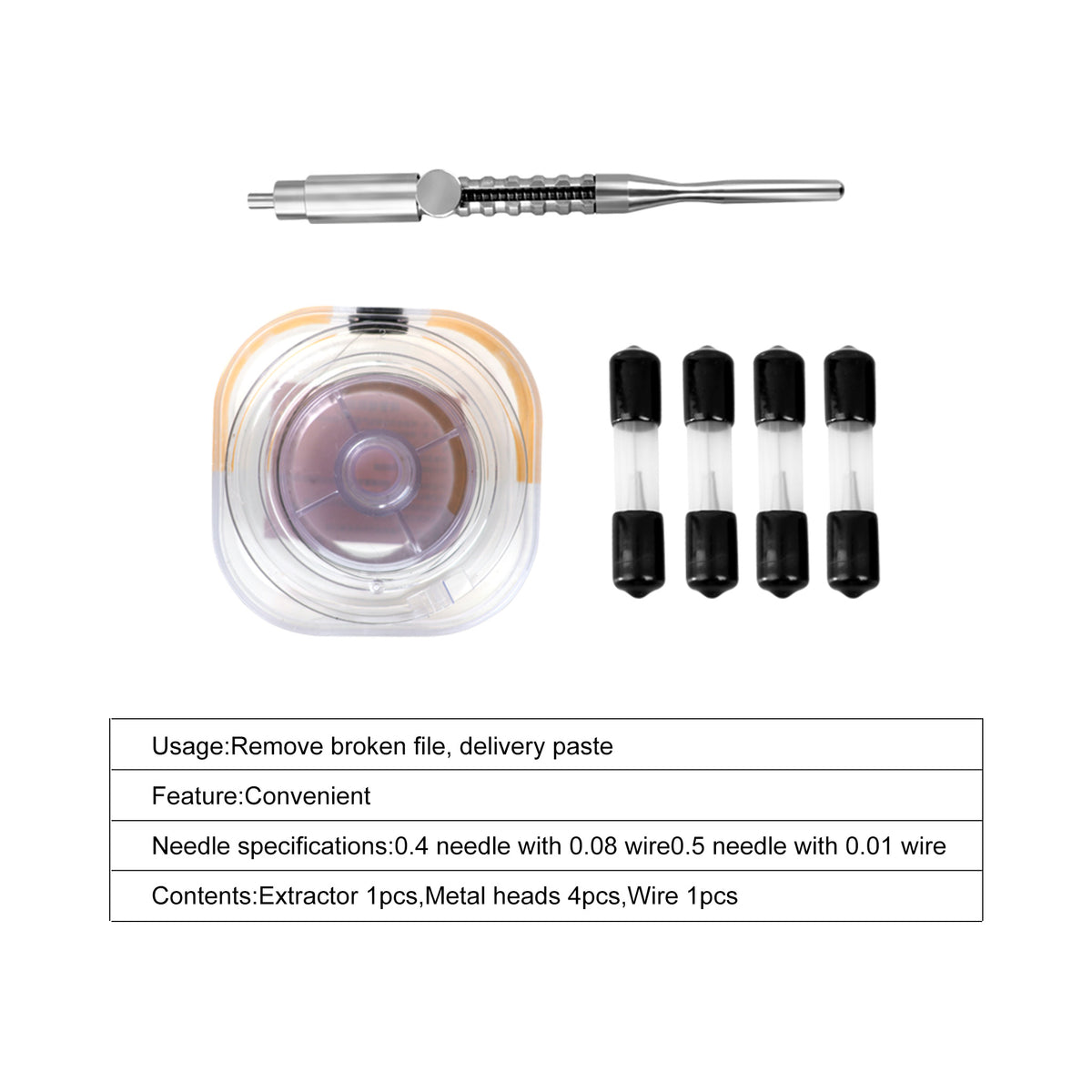Dental broken file extractor key feature infographic