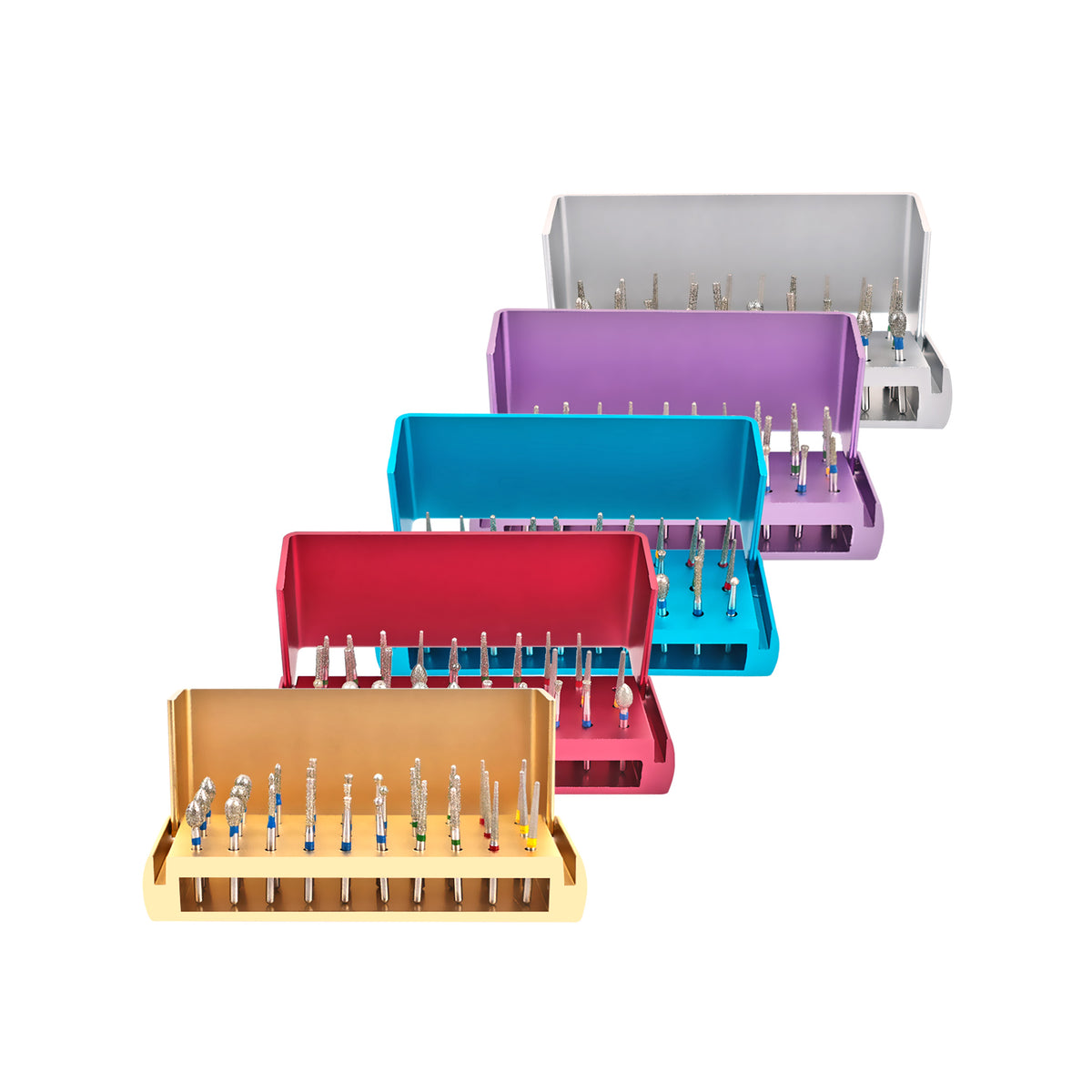 30pcs dental diamond burs kit with 5 color aluminum bur block