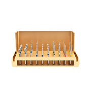 Gold color dental bur block with 30 diamond burs