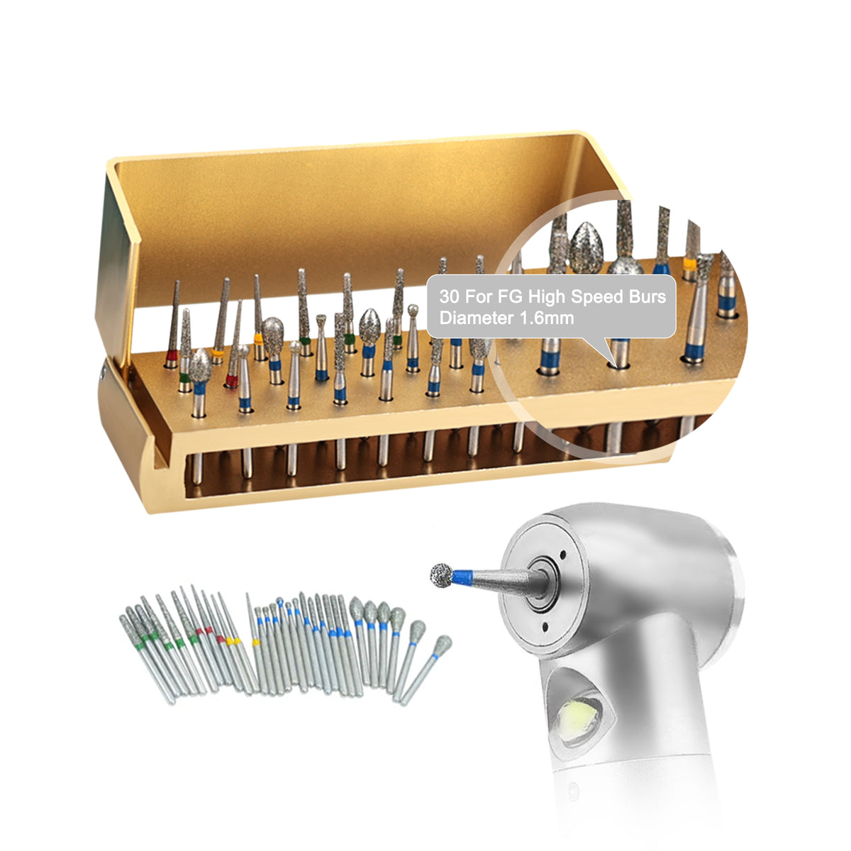 Diamond bur installed on dental high speed handpiece