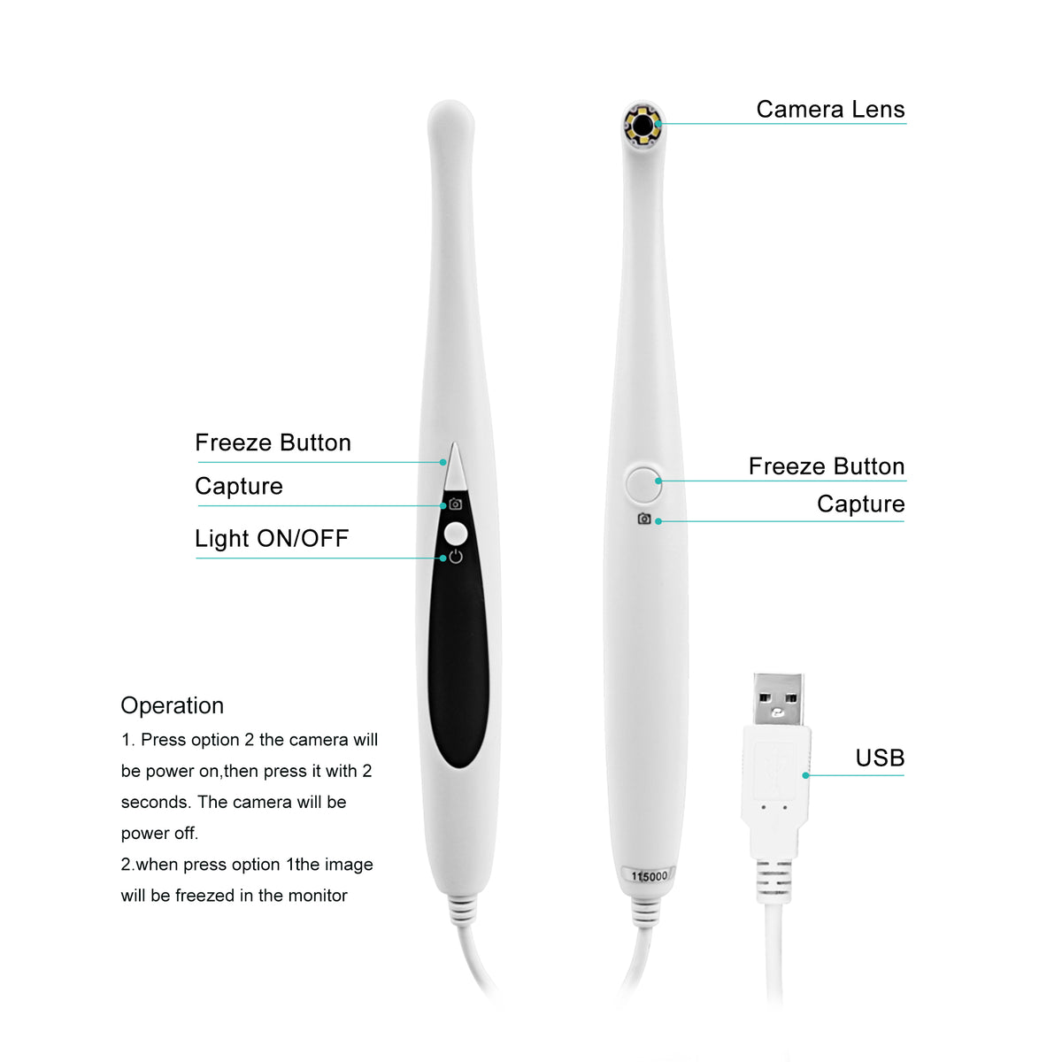 Capture and light switch button marking on intraoral camera