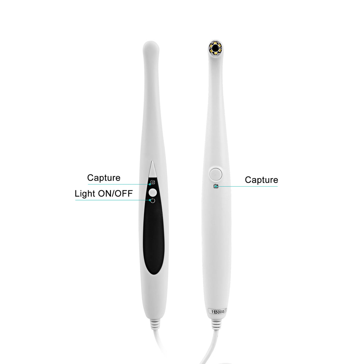 Capture and light switch button marking on intraoral camera
