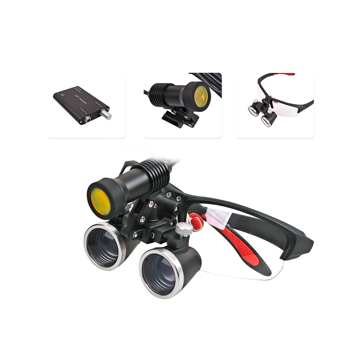 Binocular magnifying lens closeup of dental surgical loupes