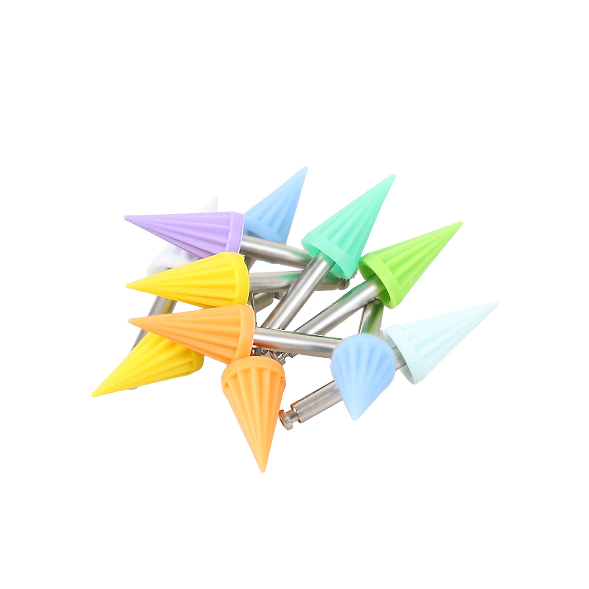 Green cone shape dental polishing brush closeup