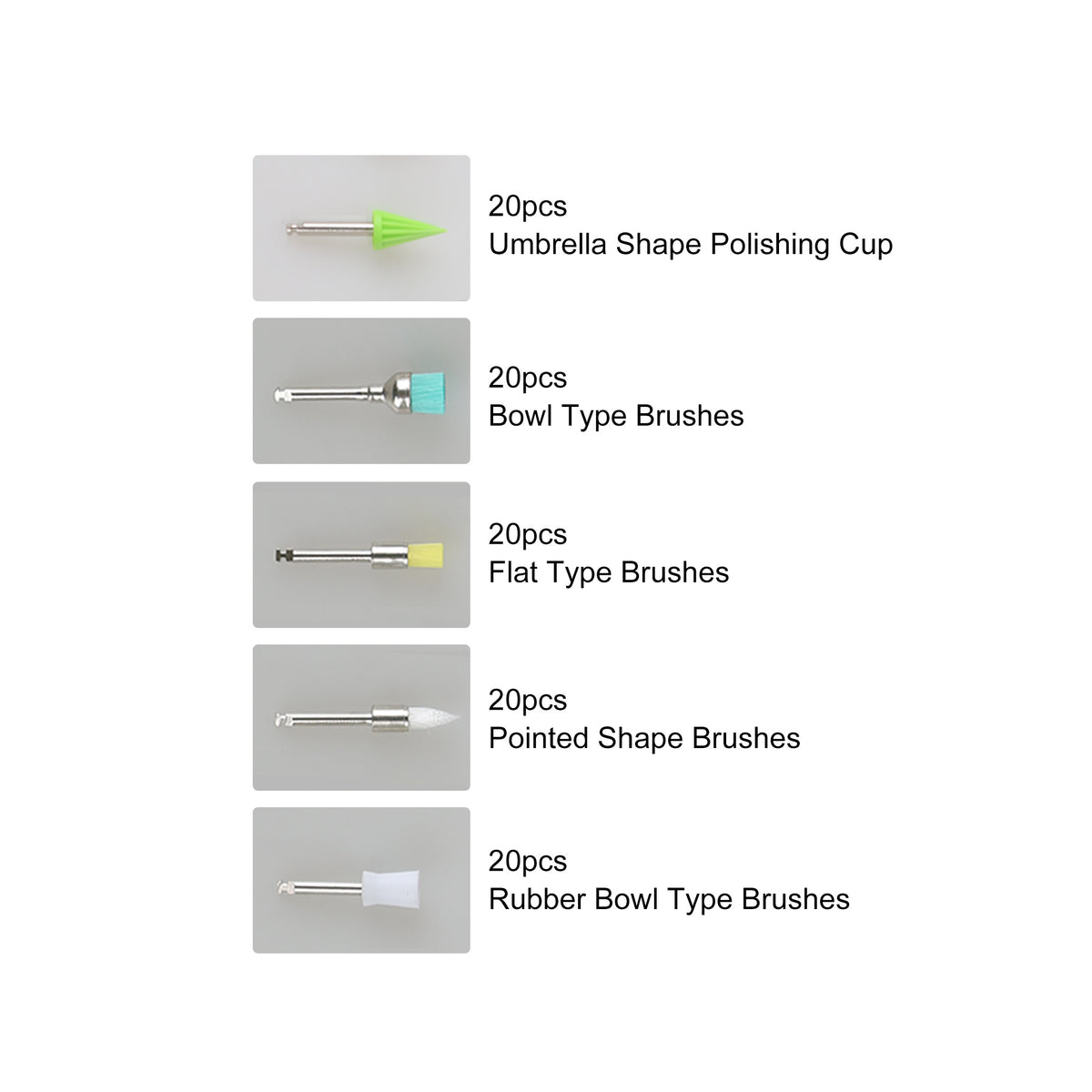 Multi-color dental polishing brushes for easy classification