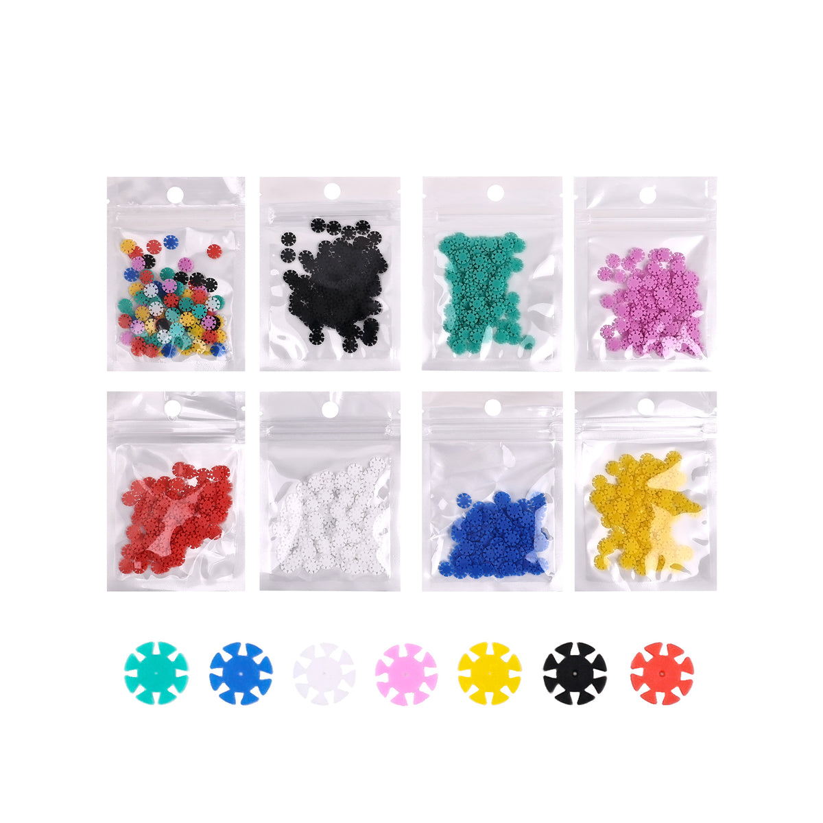 Different color dental rubber stop size comparison