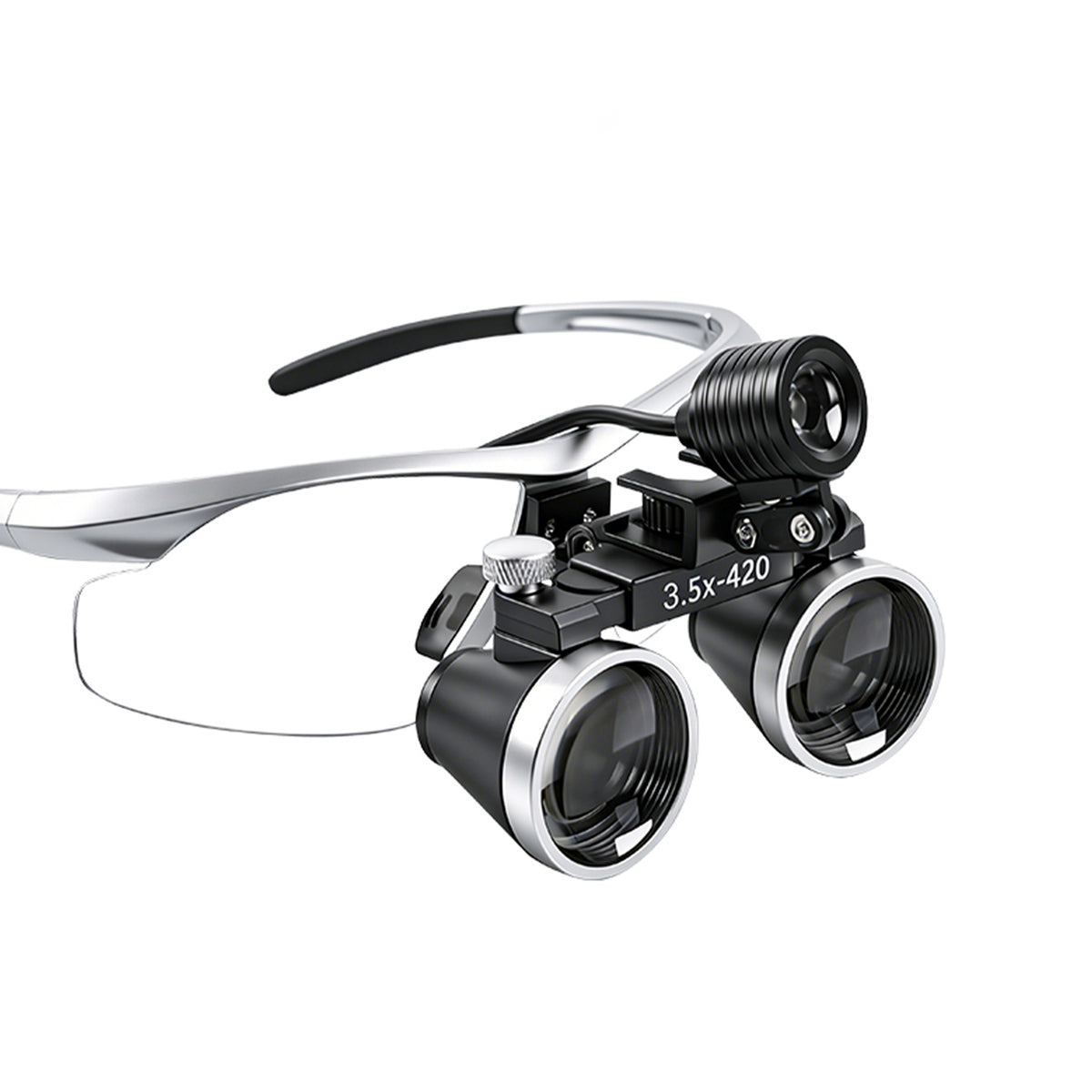 LED front light clipped on dental binocular loupes