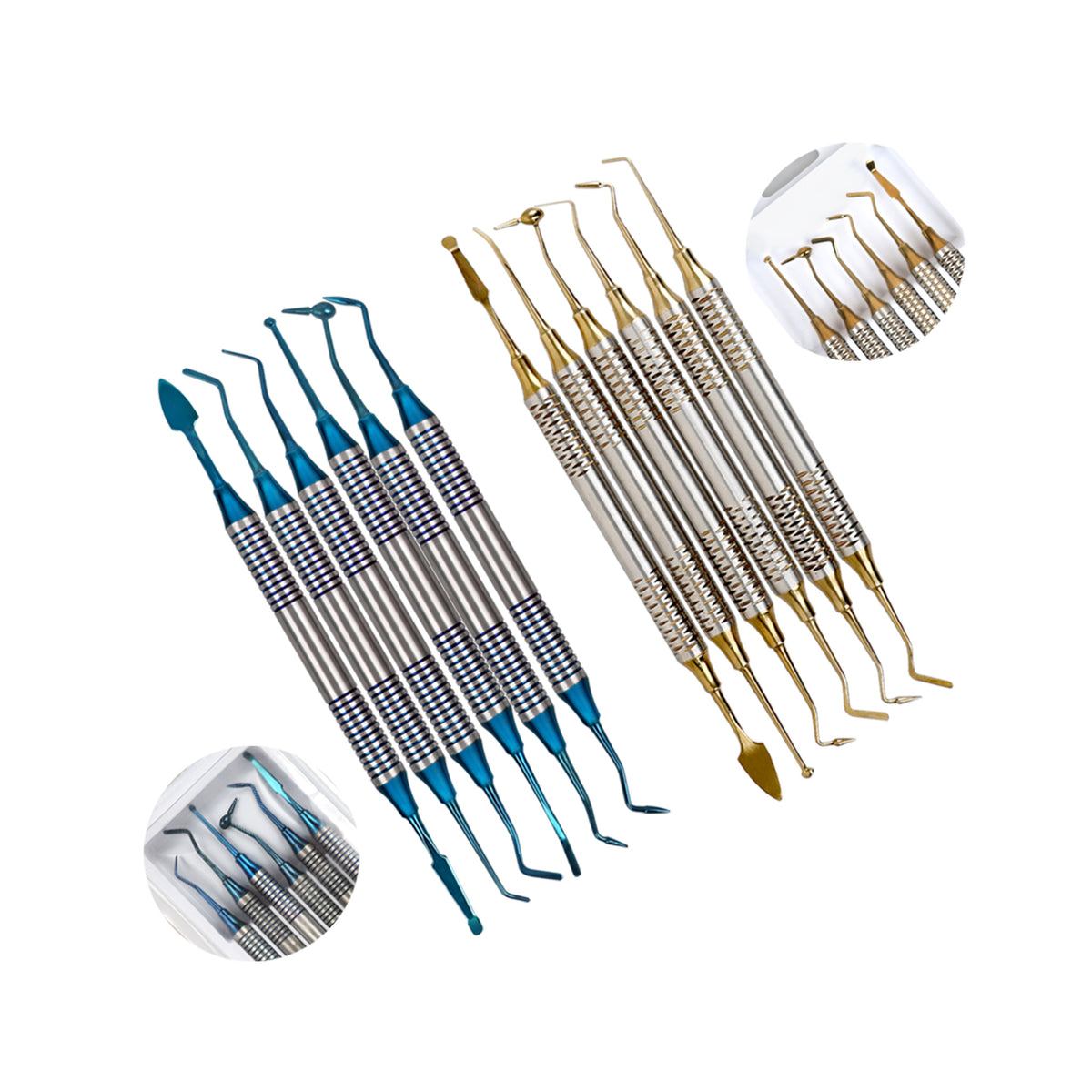 Dental composite resin filling kit 6pcs gold blue coated restorative instruments