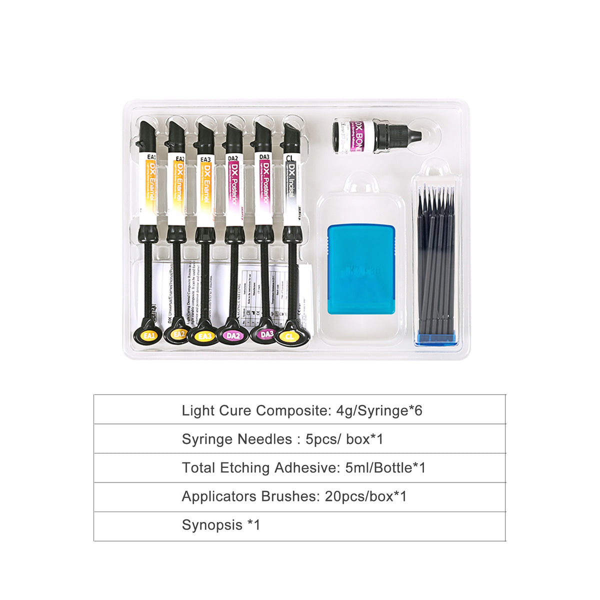 Dentex composite kit placed on dental clinic workstation