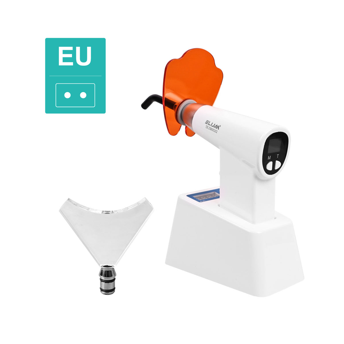 Complete accessories unboxing layout of 1600mw high intensity dental curing light kit