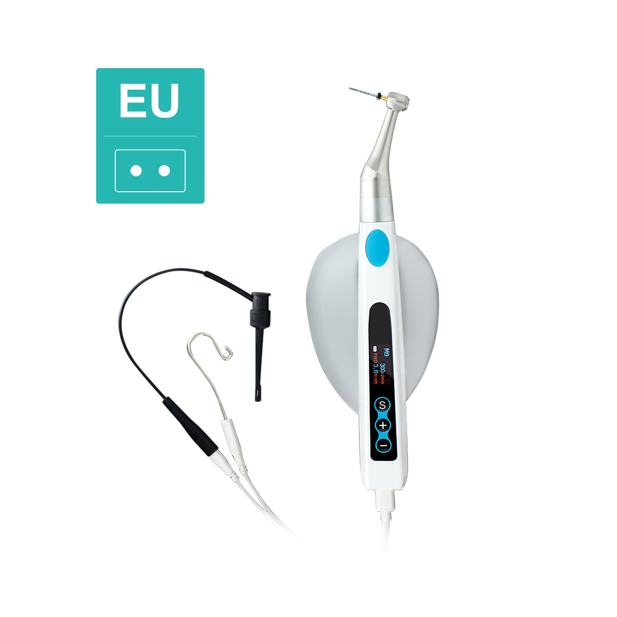 Side profile view of 2‑in‑1 wireless dental endo‑motor apex locator white background