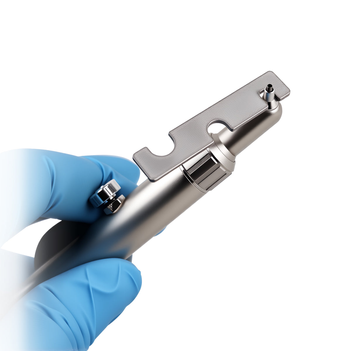 Flow adjustment knob close-up on sandblasting handpiece