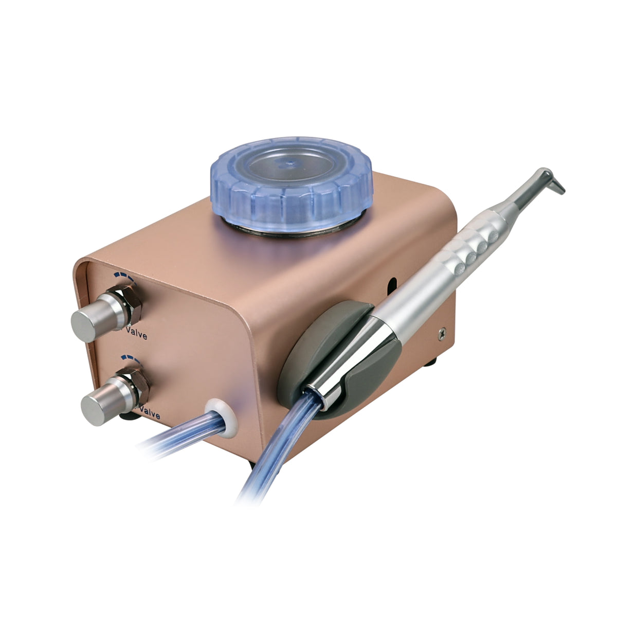 Front control panel view of dental micro sandblaster, switch & drain knob