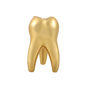 Glossy gold molar statue front view, white background