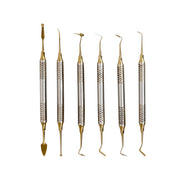Gold coated composite filling instruments group closeup