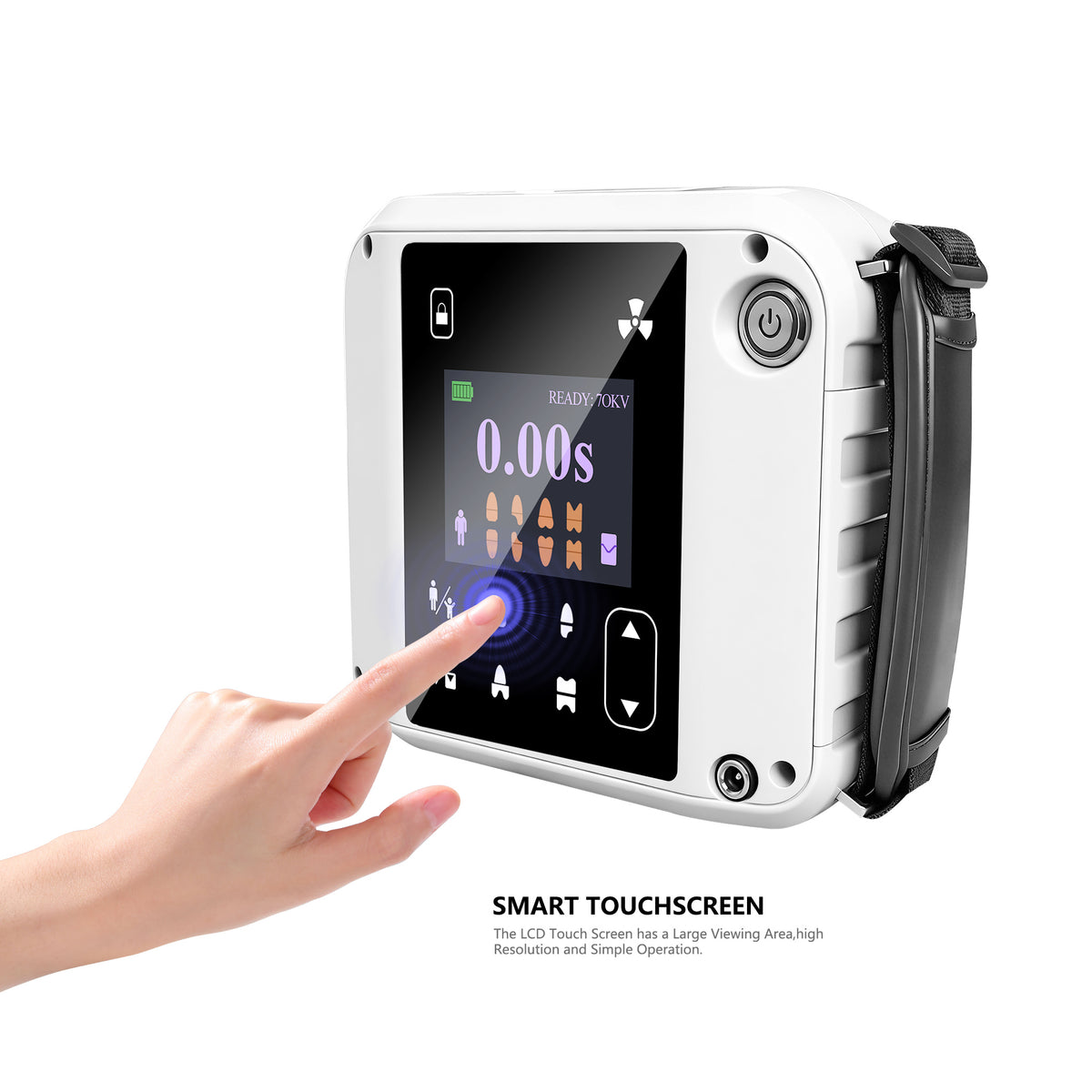 Closeup of operation buttons on portable dental x ray machine