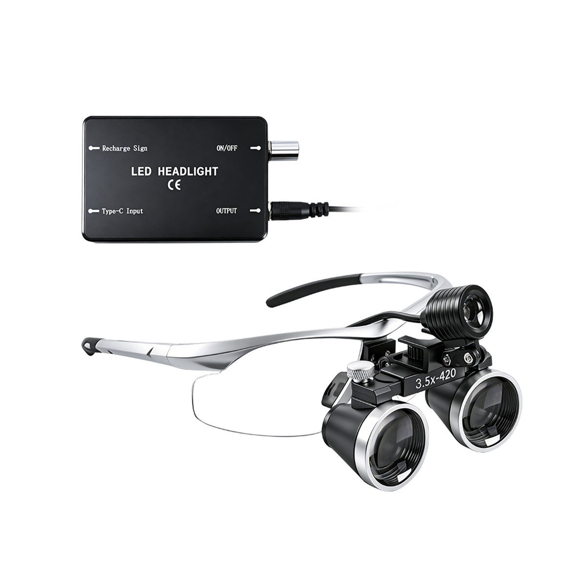 3.5X 420mm spectacle dental loupes with LED headlight full set