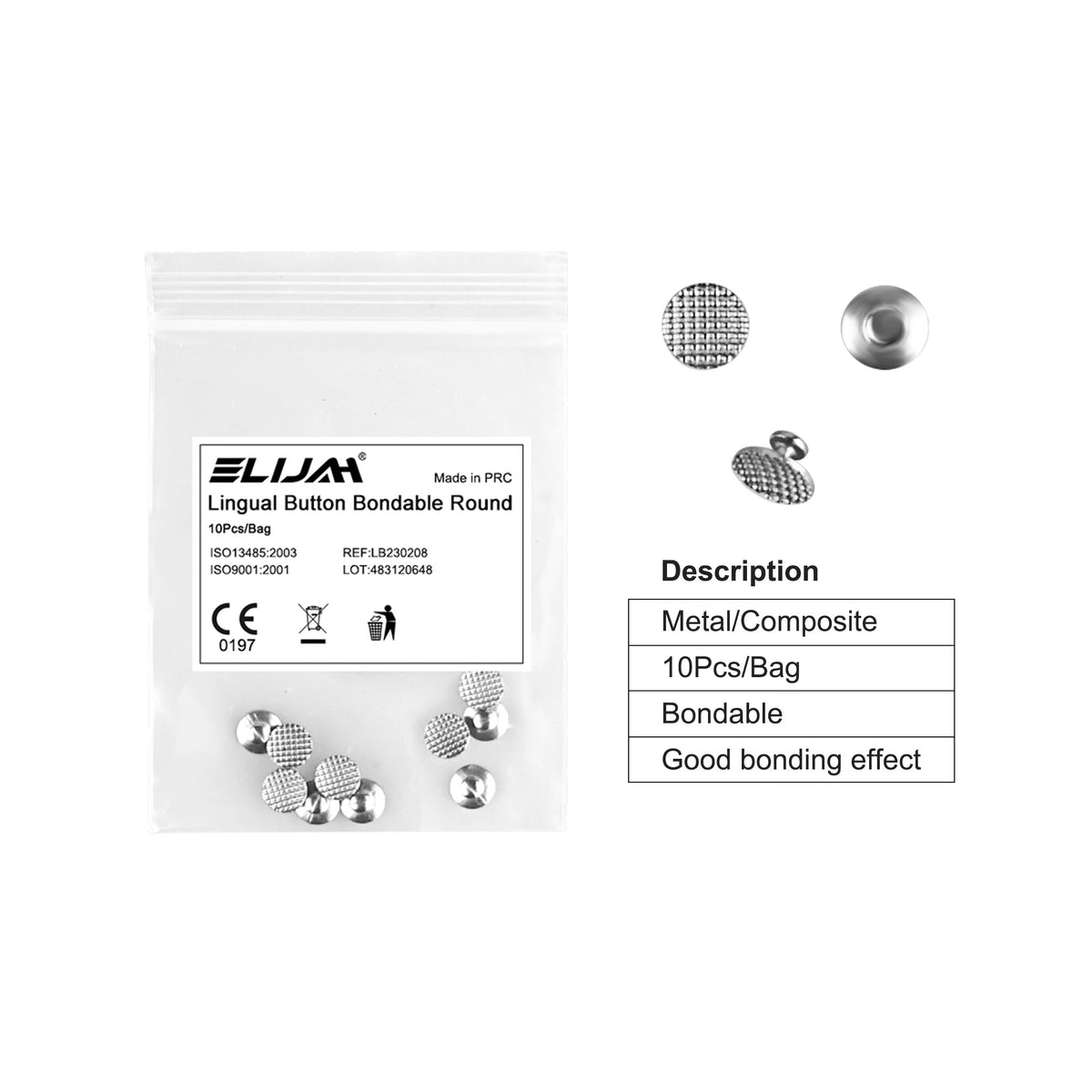 Transparent zipper bag of lingual buttons with printed label