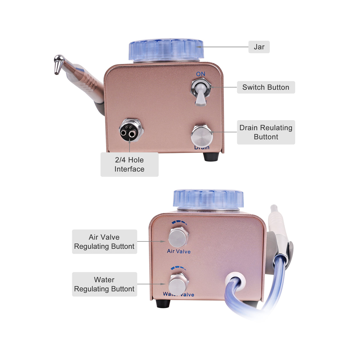 Multi-angle collage of dental lab sandblasting machine