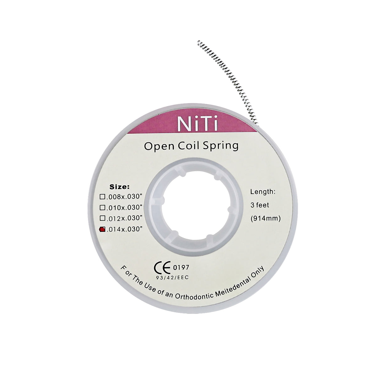 Single roll Niti open coil spring reel close-up