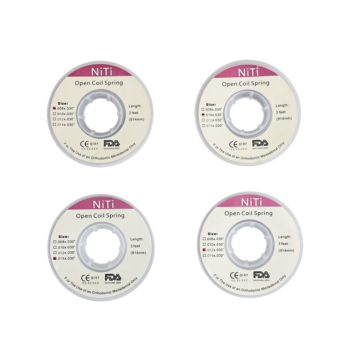 Dental Niti Open Coil Spring assorted sizes rolls white background main image
