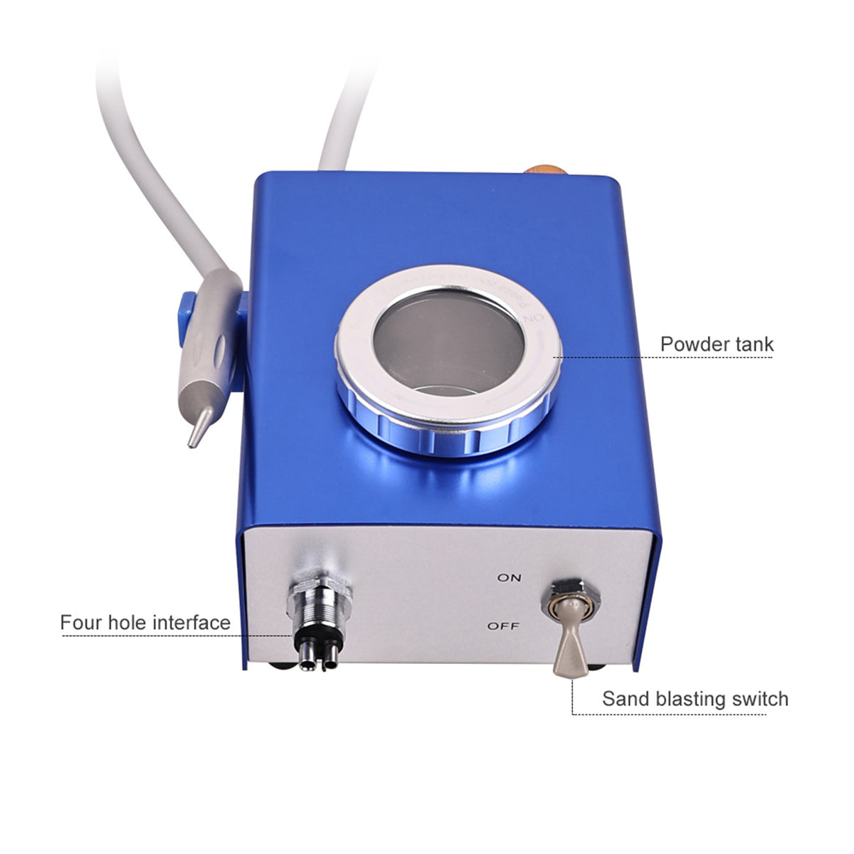 Rear view of dental lab sandblasting machine