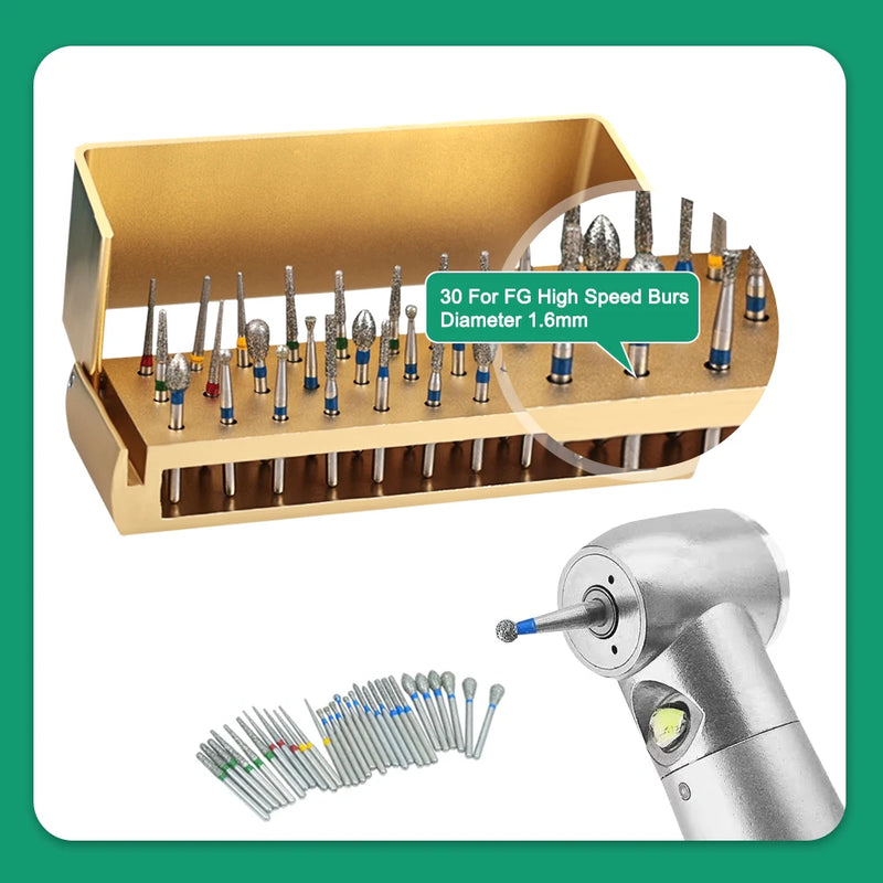 Colorful 30Pcs/Set Dental Diamond Burs Drill Teeth Polishing Drillls With Aluminum Disinfection Holder Block For Dental Lab Tool