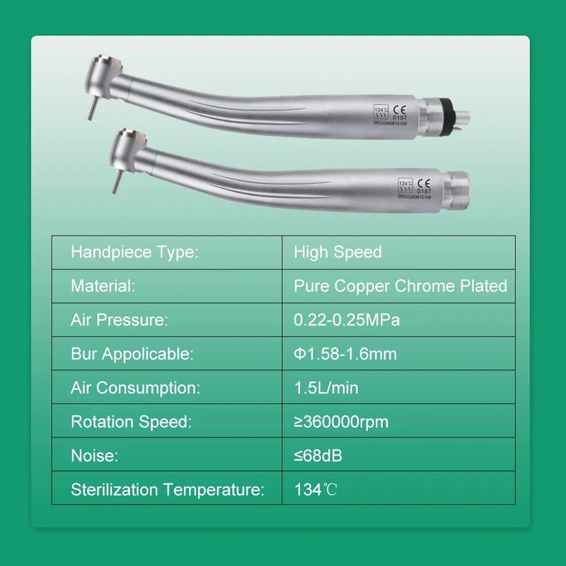 2/4 Holes Dental LED High Speed Handpiece Standard /Torque Head Three Water Spray E-generator Air Turbine Dentistry Tool
