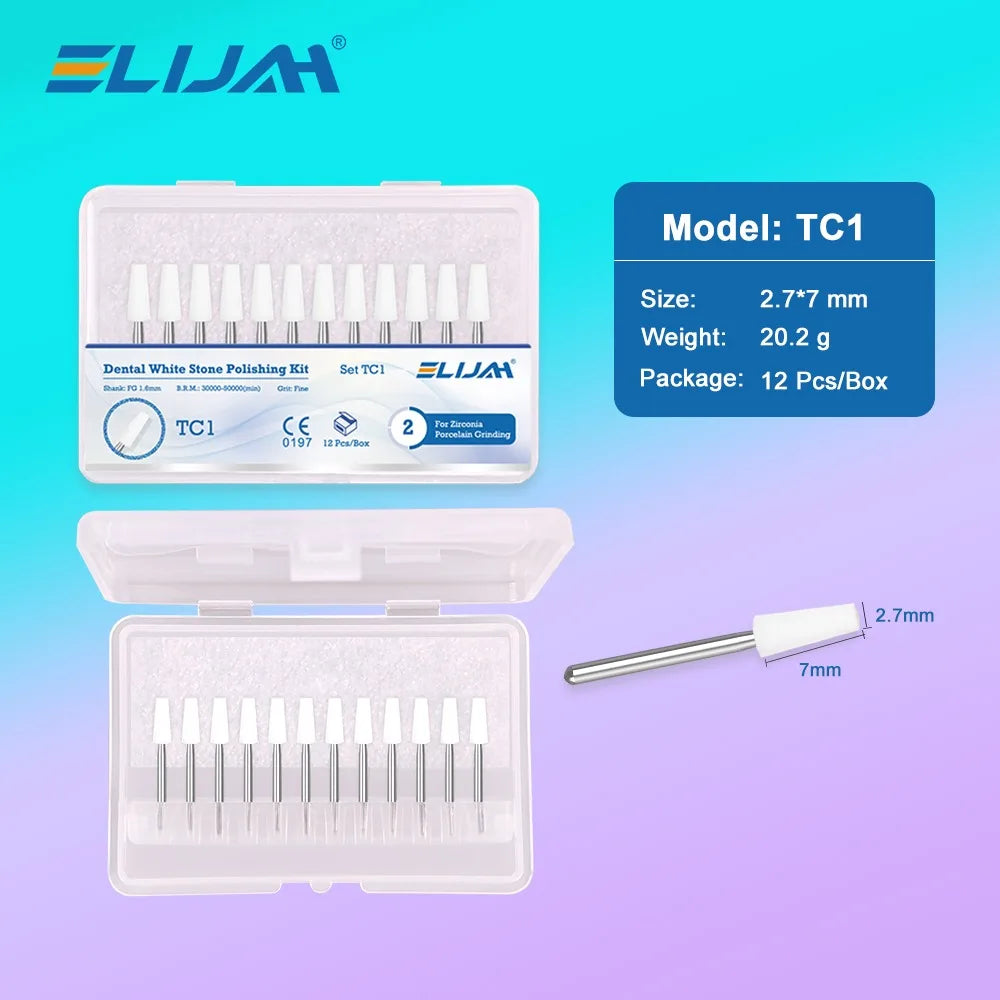 ELIJAH 12Pcs Dental Flame Cone Round White Stone Polisher