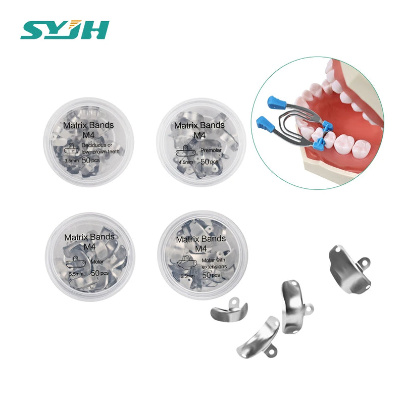 50pcs/Box Dental Matrix Bands M4 Hard Sectional Contoured Matrix System Metal Matrices Orthodontic Formed Sheet Dental Material