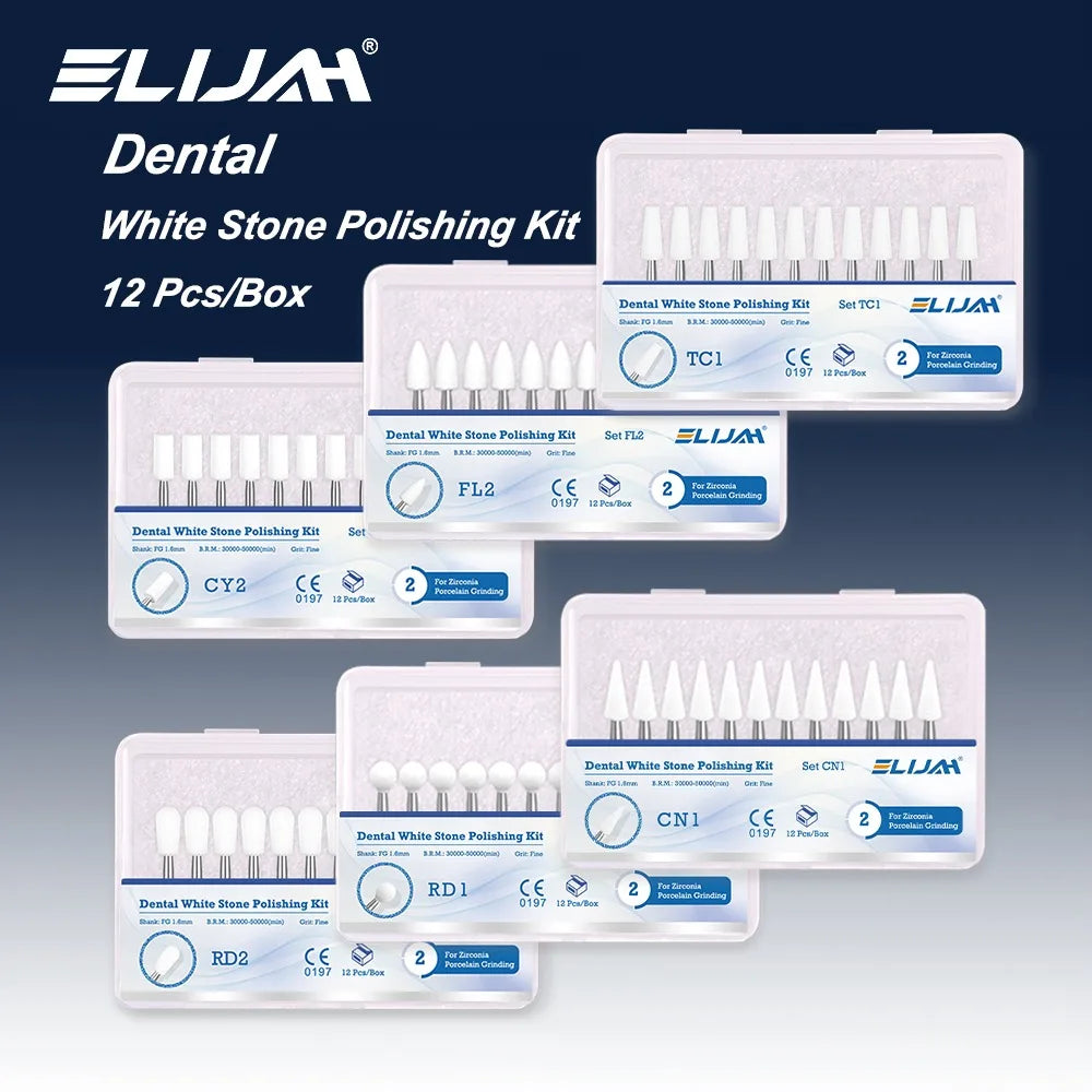 ELIJAH 12Pcs Dental Flame Cone Round White Stone Polisher
