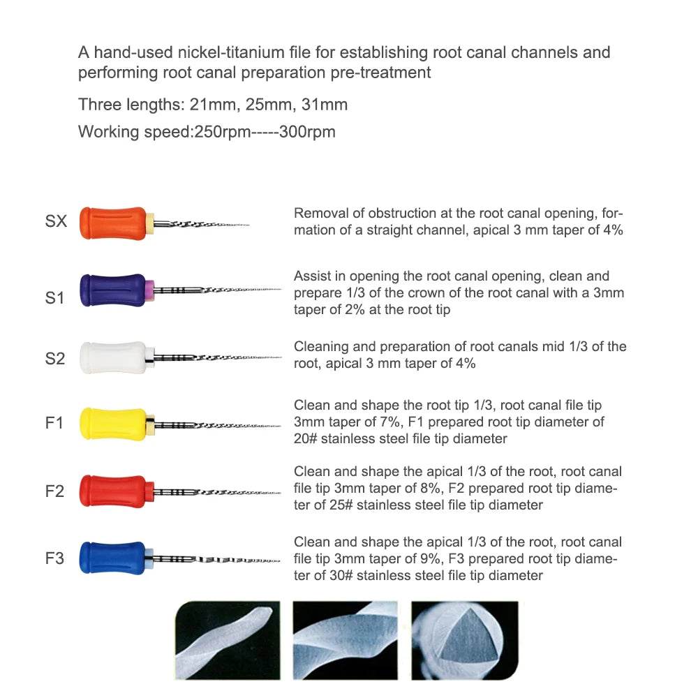 CYF214 Dental Hand Use Root Canal Treatment Pro-Taper Files - Denspay Dental - Self-Adjusting Handheld Files